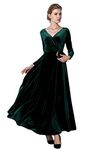 Women's Long Sleeve Evening Dress Maxi V-Neck Velvet Party Dress (XXL, Green)