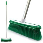 Colour-Coded Soft Broom Indoor Sweeping Broom with Stainless Steel Broom Handle and Built-In Scraper, Sweeping Brush Indoor Broom with Long Handle for Domestic and Commercial Use (Green)