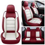 QUYDDC Car Seat Covers Full Set 3D Foam Back Support, 5 Seats Universal Fit for Most Trucks,Sedan and SUVs, Waterproof PU Leather Super Breathable, Storage Bags, All Season, Red +White