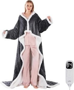 YDW Wearable Heated Blanket with Sleeves & Foot Pockets, Flannel Sherpa Electric Throw Blanket with 10 Heat Levels, 1-9H Auto Shut Off Timer, Machine Washable One Size for Home Office Sofa Winter Use