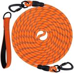 Joytale Long Leash for Dogs, Training Leash with Removable Padded Handle, Double Hook, 15FT/30FT/50FT/65FT Dog Obedience Recall Training Agility Lead for Play, Camping, Backyard Tie Out, Orange, 65FT