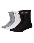 Champion Mens Logo Crew Socks 6-Pack, 10-13, Black/White