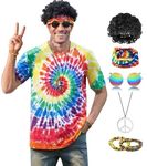 Mens Halloween Costumes Hippie Shirt 60s Outfits Colorful Comfortable Cosplay Set XXL