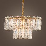 AGV LIGHTING Crystal Chandelier, Modern Pendant Chandelier Lighting with 4-Lights in Brass Finish, D18" x H10", Adjustable Chains 20"