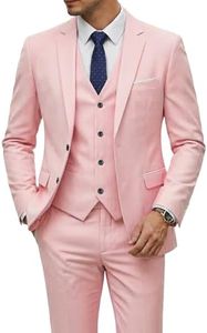 YND Men's Slim Fit 2 Button 3 Piece Suit Set, Blazer Jacket Vest Pants and Tie, Solid Wedding Dress Tux and Trousers Light Pink