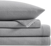 Softan Plush Micro Fleece King Bed Sheet Set, 4 Piece Polar Fleece Velvet Sheets with 15" Deep Pocket Fitted Sheet, Flat Sheet and Pillowcase, Warm and Soft, Light Grey