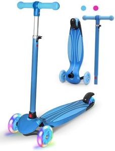 3 Wheel Scooters for Kids Boys Girls, Kick Scooter with Light Up LED Wheels, 3 Adjustable Height,R Ear Brake,Lean to Steer, Detachable & Portable Lightweight Scooter for Ages 3-12 (Blue)