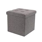 Dripex Small Folding Ottoman Storage Box Toy Chest and Footstool Grey Ottoman Storage Box Linen Fabric, 40L Capacity, Comfy Sponge Bench Space Saving (38 x 38 x 38 cm)…