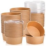 Lyellfe 50 Pack Kraft Paper Bowls with Lid, 25 Oz Disposable Soup Salad Serving Bowls, To Go Food Container for Party Dessert, Ice Cream, Yogurt, Microwave Freezer Safe