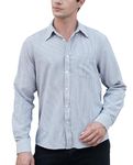 HISDERN Men's Oxford Shirt Long Sleeve Adult Casual Button Down Smart Dress Shirts for Men with Pocket Regular Fit Navyblue/White 3XL