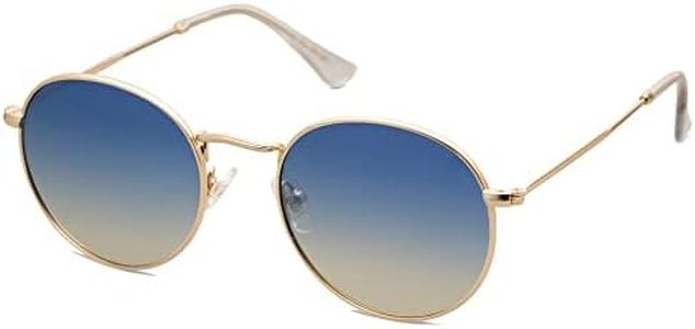 SOJOS Small Round Polarized Sunglasses for Women Men Classic Vintage Retro Shades UV400 SJ1014, Gold/Blue&Brown