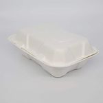 Eco-Packaging 9" x 6" x 3" Compostable Sugarcane (Bagasse) Clamshell Takeout Food Containers, Tree Free, Case of 200