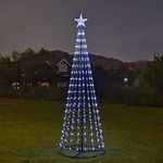 7 ft Lighted Outdoor Christmas Tree, 336 LEDs Pre-lit Christmas Cone Tree with Star Topper for Indoor and Outdoor Holiday Decorations (Cool White)