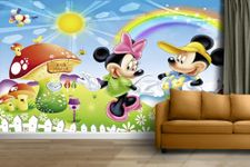 INFINITY INTERIORS 3D Wallpaper Cartoon Mickey and Minnie Hd Print Wall Painting Poster Picture Wall Sticker for Kids Room, Bedroom, Home Decor, Nursery School, PVC Vinyl, Multicolor, Pack 1