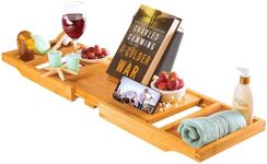 Bamboo Bathtub Tray for Tub - Expandable Bath Tray for Tub with Wine, Book & Tablet Holder - Luxurious Bath Accessories, Bath Table, Tub Tray, Bathtub Caddy, Foldable Design - Unique Gifts by Bambüsi