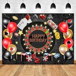 Sensfun Casino Birthday Backdrop Poker Las Vegas Birthday Party Background Roulette Chips Casino Night Theme Birthday Decorations Backdrops Cake Table Banner Photo Booth Props Vinyl 7x5ft