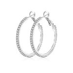 MOROTOLE 925 Sterling Silver Rhinestone Hoop Earrings Thin Silver Rhinestone Hoops Hypoallergenic Large Silver Hoops Earrings for Women Jewelry Gifts 20/30/40/50/60/70mm Silver Hoops