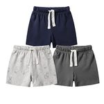 Owlivia Baby Boy Shorts, Toddler Pull-on Knit Shorts, Summer Organic Cotton Shorts, 3 Pack Jogger Pants(Gray & Navy & Grey Rabbit, 18-24 Months)