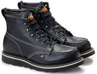 Thorogood American Heritage 6” Moc Toe Work Boots for Men - Soft Toe, Premium Full-Grain Leather with Slip-Resistant Wedge Outsole and Comfort Insole; EH Rated, Black (Midnight Series), 9.5