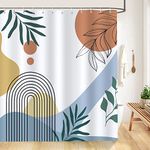 Bonhause Mid Century Abstract Shower Curtain Boho Arch Leaves Modern Minimalistic Bathroom Curtain 180 x 180 cm Waterproof Mildew & Mould Resistant Polyester Fabric Bath Curtain with 12 Hooks