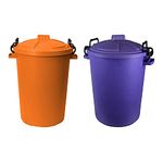 M1SS (Set of 2) 50 Litre Orange and Purple Heavy Duty Plastic Clip Lock Lid Bin Indoor or Outdoor Rubbish, Waste or Storage of Animal Feed. (Orange + Purple)