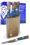 Dalstrong Steak Knives Block Set - 5 inch 4 Piece Set - Valhalla Series - Premium 9CR18MOV HC Steel - Celestial Resin & Wood Handle - Razor Sharp - Kitchen Cooking Chef's Knife - Leather Sheath