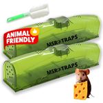 Humane Mouse Trap - Dual Door Pack of 2 Mouse Traps for Indoors Humane -Easy to Use, Easy to Clean, Highly Sensitive Reusable Mousetraps for Mice- Kids & Pet Friendly- With Cleaning Brush