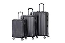 XEO HOME Luggage Sets 3pcs Hard Shell Suitcases with 4 Spinner Wheels Light Weight ABS Travel Trolley Case 20” 24” 28” (Stripped Dark Grey)