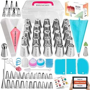 150PCs Russian Piping Tips for Cake Decorating - Piping Bags and Tips Set include 25 Extra Large Russian Tips,31 Icing Tips, 41 Pastry Bags & Other Frosting Tools for Cookie, Cupcake & Cake Decoration