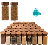 PATZY 100 ML |Glass Jars For Kitchen Glass Spice Jars with Brown wooden Lids,Spices & Seasonings Sets Organizer Spice Containers, Airtight Food Canisters (12)