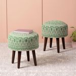 nestroots Ottoman Stool for Living Room Set of 2 | Pouffes for Sitting Ottoman | Foot Rest stools with 4 Wooden Legs (17 inch Height, Green)