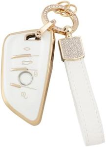 1797 for BMW Key Fob Cover Bling Keychain X3 X5 X1 X2 X4 X6 2 3 4 5 7 Series M3 M4 M5 M8 Z4 Accessories Car Remote Case Shell Protector Girly Cute 4 Button White Gold TPU,for BMW Type B