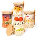 Overnight Oats Jars with Spoons-4 Pack 18oz Overnight Oats Containers with Lids-Glass Jar with Bamboo Lids for Chia Seed Pudding Salad Cereal Coffee Flour-Sourdough Starter Jar for Bread (4)