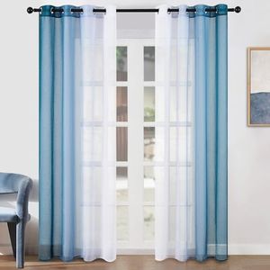 Topfinel Tende per Interni Camera da Letto Voile Trasparenti con Occhiell Tende Azzurro 140x260cm Tende Salotto Balcone Camerette dei Bambini 2 Pezzi Tende a Fantasia per Coppie