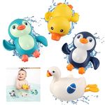 BelleStyle Baby Bath Toys, Swimming Pool Toy for Toddlers Kids, Floating Watering Bath Toys Wind Up Clockwork Bathtub Toy Game for Children Babies Boys Girls 1 2 3 4 Years Old - Penguin Swan Duck