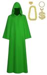 Wandamaga Adult Men Shadow Wizard Money Gang Costume Robe Cape Red/purple/green (XL, green)