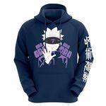 DUDEME Jujutsu Kaisen Ora Ora Gojo Satoru Unisex Anime Hoodie for Men & Women 100% Cotton Naruto, Jujutsu Kaisen, Goku, Gojo, Bleach Anime Printed Hoodies Navy