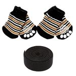 KUTKUT Anti-Slip Small Breed Dog / Cat Socks with Paw Pattern | Pet Paw Protector Socks With 4 Pieces Adjustable Straps for Small Pet | Socks For Shishtzu, Lhasa Apso, Poodle etc (Size XL : Height 11 cm, Width 4.5 cm)