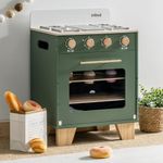 ROBUD Wooden Play Kitchen for Kids, Toy Oven Kids Kitchen Accessories Oven with Stoves & Play Food, Cupcakes, Tray, Wooden Kitchen Set for Kids Girls Boys Gifts Age 3+