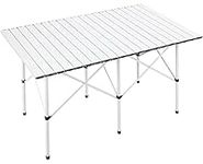 EVER ADVANCED Camping Table, Fold up Lightweight, 4-6 Person Portable Roll up Aluminum Table with Carry Bag for Outdoor, White