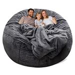 YudouTech Bean Bag Chair Cover(Cover Only,No Filler),Big Round Soft Fluffy PV Velvet Washable Bean Bag Lazy Sofa Bed Cover for Adults,Living Room Bedroom Furniture Outside Cover,6ft dark grey.