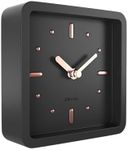 Driini Modern Mid Century Desk & Shelf Clock (Black Rose Gold) - Battery Operated with Silent, Analog Movement – Small Tabletop Clocks for Office – Perfect for Mantle, End Table, Desktop or Nightstand