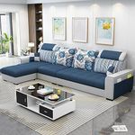 Casafurnish Sofiano 5 Seater Fabric LHS L Shape Sofa Set (Dark Blue-Light Grey)