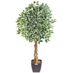 CHRISTOW Artificial Ficus Tree, Fake Weeping Fig House Plant for Home Decoration, Lifelike Variegated Leaves, Natural Wooden Trunk with Twists, Weighted Pot, Indoor Outdoor (120cm / 4ft)
