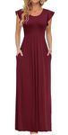 AUSELILY Womens Summer Long Swing Dresses Casual Elastic High Waist Maxi Dress with Pockets Elegant Beach Dresses Wine Red M