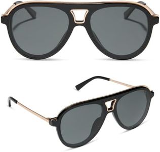 DIFF Tosca III Designer Oversized Aviator Sunglasses for Women UV400 Polarized, Black + Grey