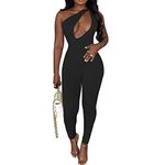 SHESEEWORLD Women's Sexy Cutout Sleeveless One Shoulder Bodycon Backless Party Short Long Jumpsuits Romper, Black, Small