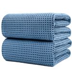 POLYTE Microfibre Quick Dry Lint Free Bath Sheet, 89 x 178 cm, Set of 2 (Blue, Waffle Weave)