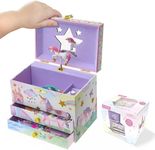 Jewelkeeper- Musical Jewelry Box with 2 Pullout Drawers, Glitter Rainbow and Stars Unicorn Design, The Unicorn Tune