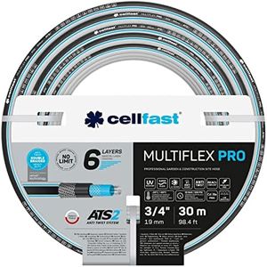 Cellfast Gartenschlauch MULTIFLEX PRO, Strapazierfähig, 6-lagig, Trikotgeflecht ATS2, UV und Algenbeständig, Schwermetallfrei, Velvet Technologie, 35 Bar, -20/+65° 3/4", 30m